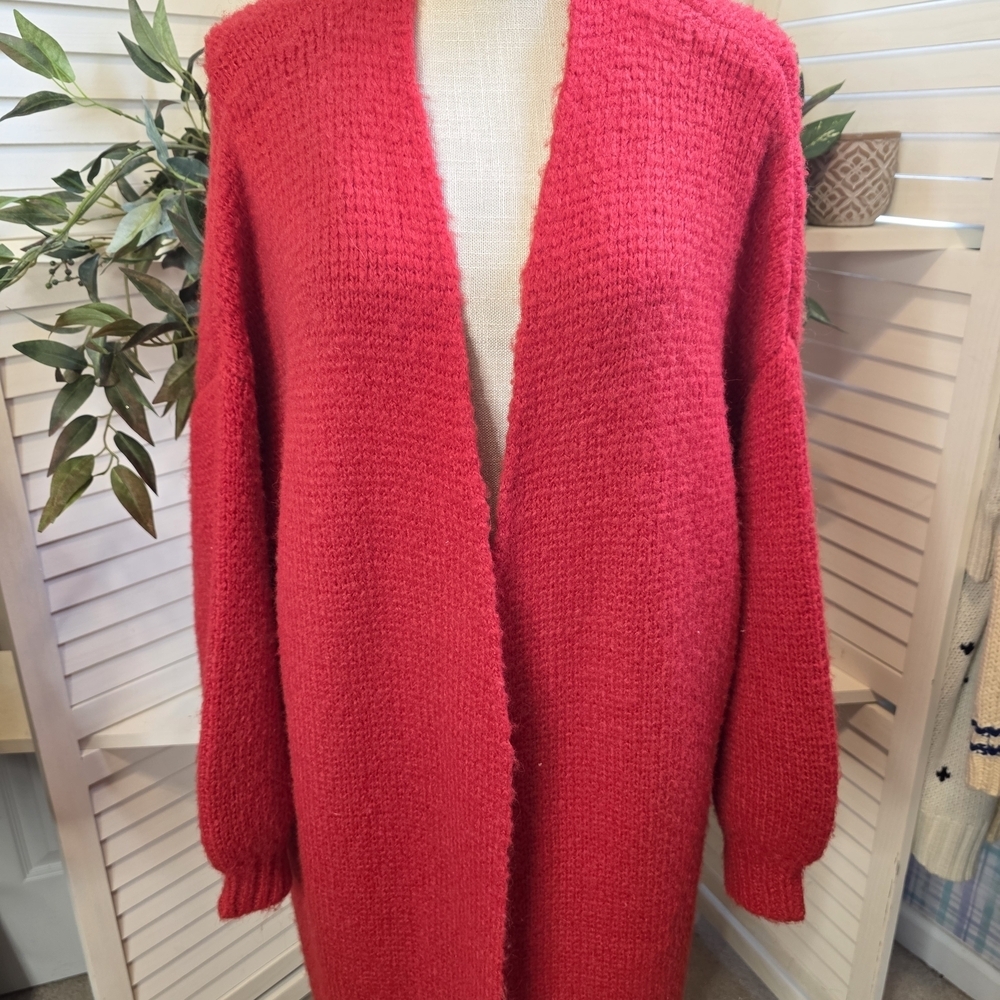 POL Bold Red Open-Front Cardigan